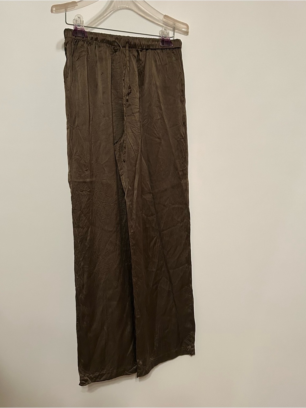 Reformation Olive Brown Wide-Leg Silk Pants